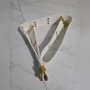 White Military Style Canvas Pistol Belt 44in Adjustable - Marching Parade